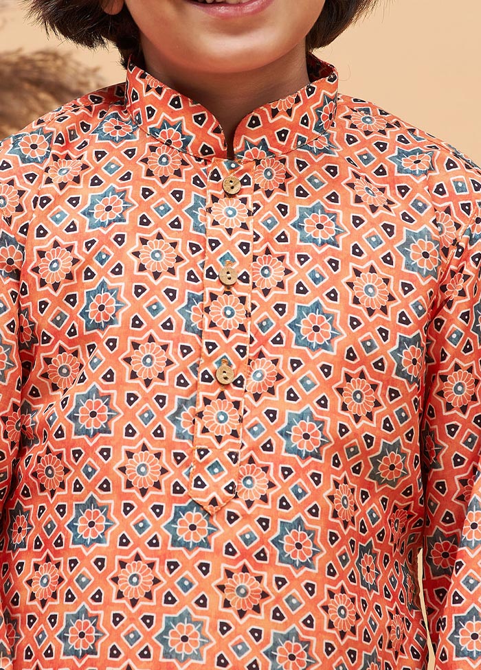 2 Pc Orange Silk Kurta Pajama Set - Indian Silk House Agencies