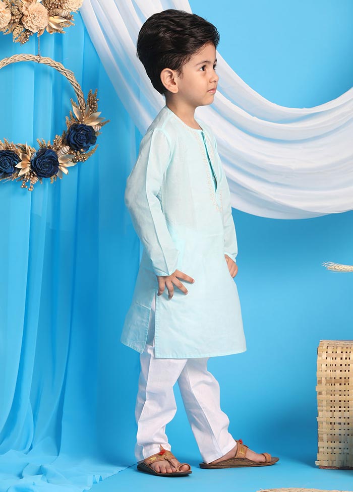 2 Pc Aqua Cotton Kurta Pajama Set - Indian Silk House Agencies