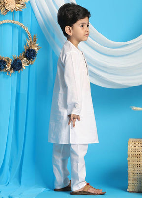 2 Pc White Cotton Kurta Pajama Set - Indian Silk House Agencies