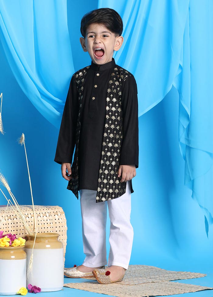 2 Pc Black Cotton Kurta Pajama Set - Indian Silk House Agencies