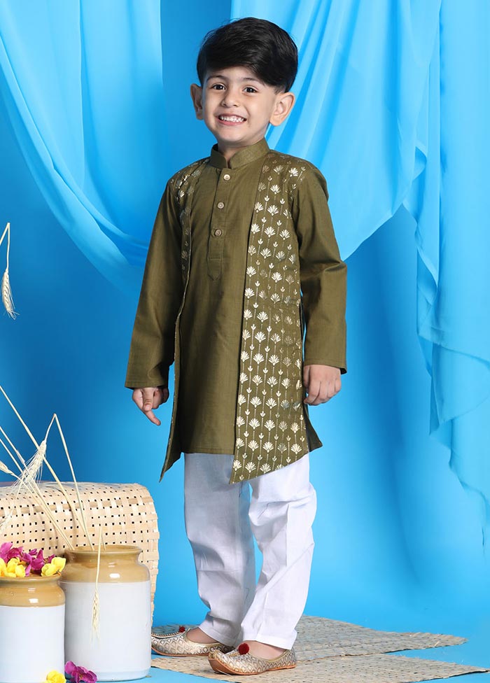 2 Pc Green Cotton Kurta Pajama Set - Indian Silk House Agencies