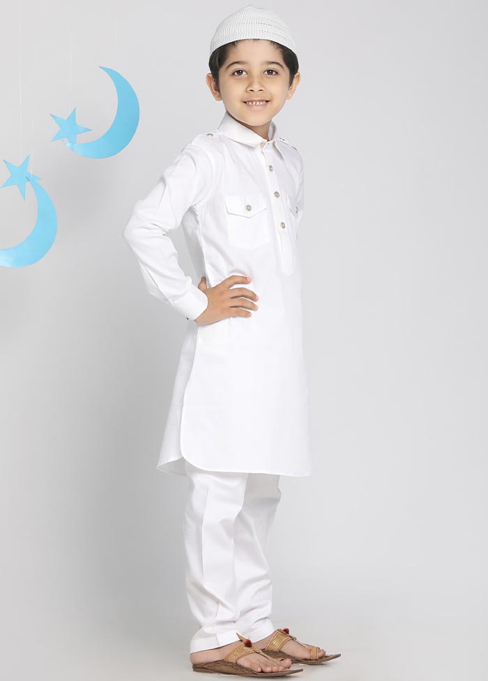 2 Pc White Cotton Kurta Pajama Set - Indian Silk House Agencies