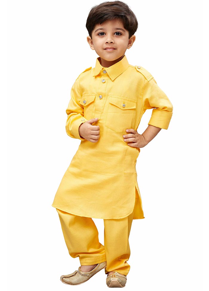 2 Pc Yellow Cotton Paithani Kurta Pant Set - Indian Silk House Agencies