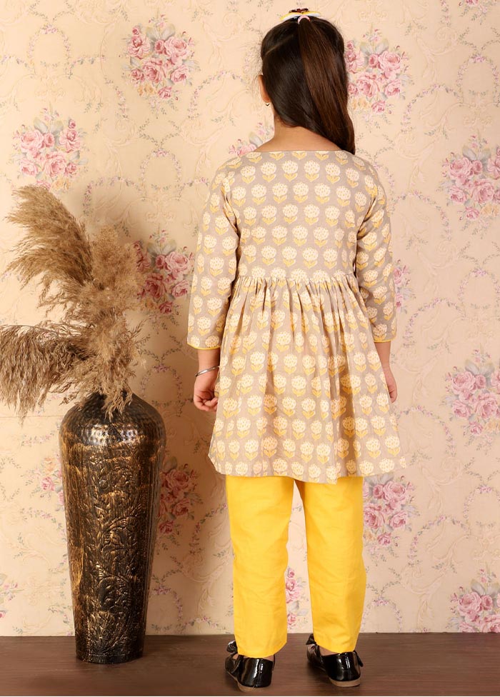 2 Pc Grey Cotton Kurti Pant Set - Indian Silk House Agencies