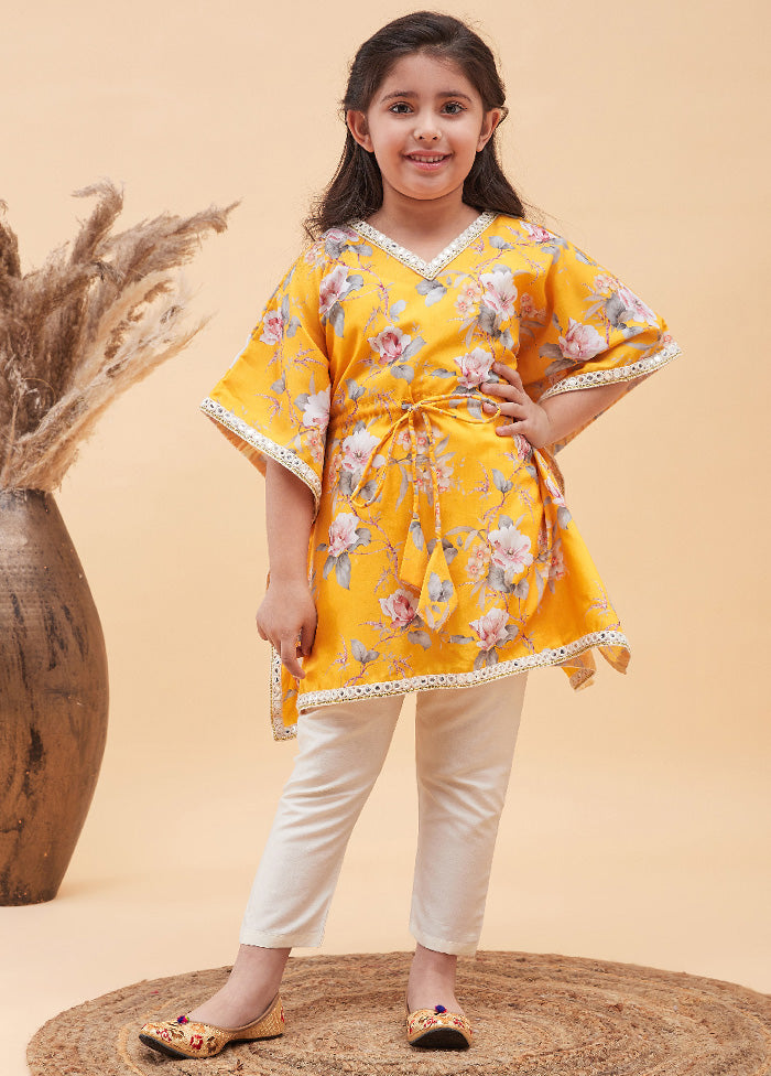 2 Pc Yellow Cotton Kaftan Set - Indian Silk House Agencies