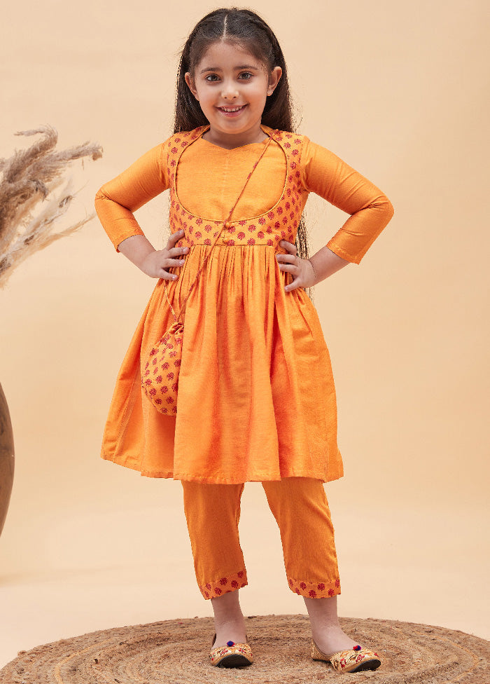 2 Pc Orange Viscose Kurti Set - Indian Silk House Agencies
