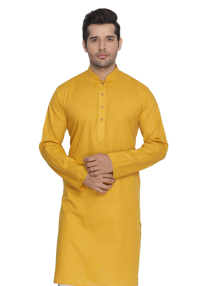 Mustard Cotton Solid Kurta VDVAS30062314 - Indian Silk House Agencies