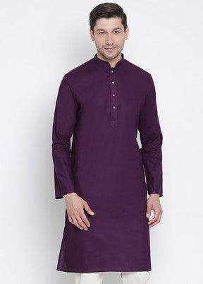Purple Cotton Solid Kurta VDVAS30062319 - Indian Silk House Agencies