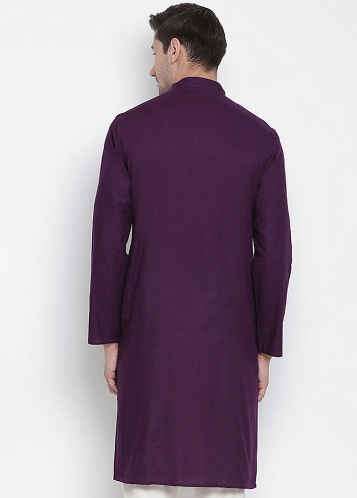 Purple Cotton Solid Kurta VDVAS30062319 - Indian Silk House Agencies
