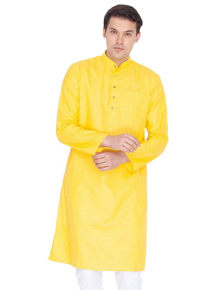Yellow Cotton Printed Kurta VDVAS30062306 - Indian Silk House Agencies