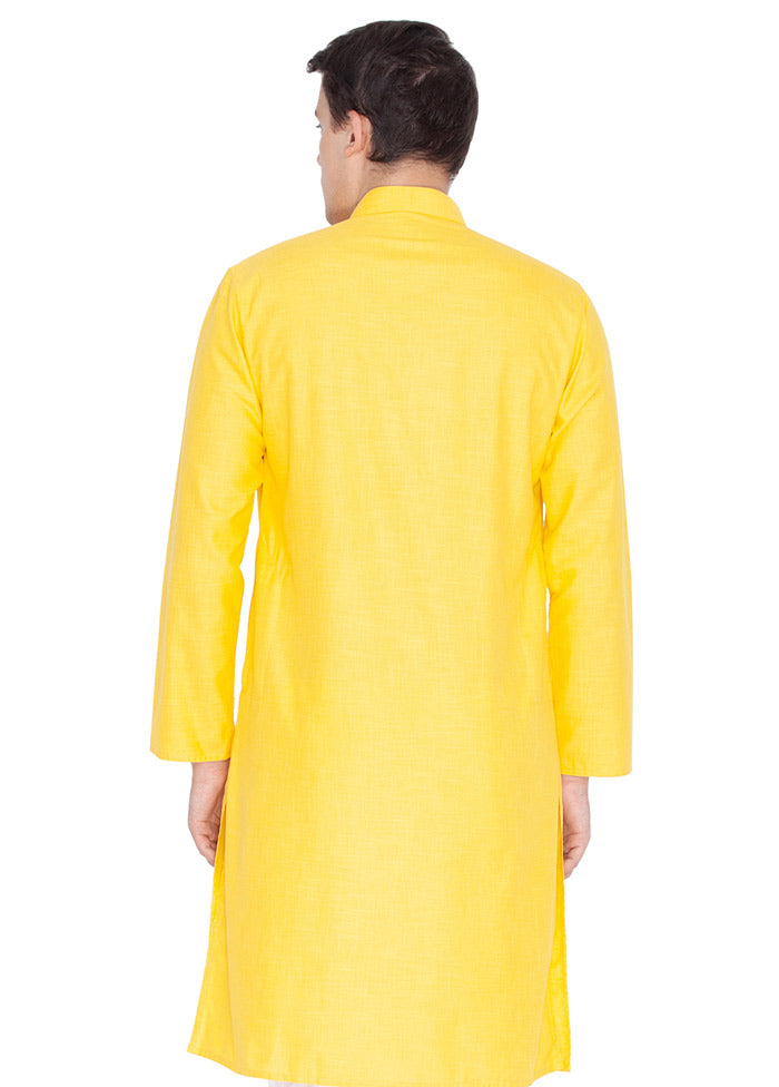 Yellow Cotton Printed Kurta VDVAS30062306 - Indian Silk House Agencies