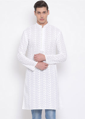 White Cotton Printed Kurta VDVAS30062320 - Indian Silk House Agencies