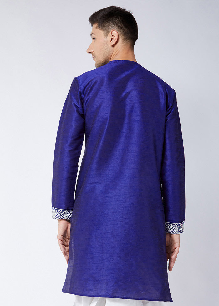 Blue Dupion Silk Printed Kurta VDVAS30062339 - Indian Silk House Agencies