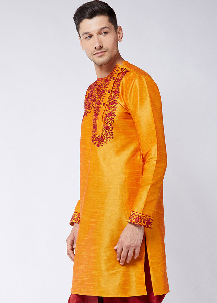 Orange Dupion Silk Printed Kurta VDVAS30062337 - Indian Silk House Agencies