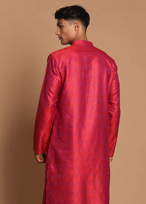 Red Dupion Silk Printed Kurta VDVAS30062361 - Indian Silk House Agencies