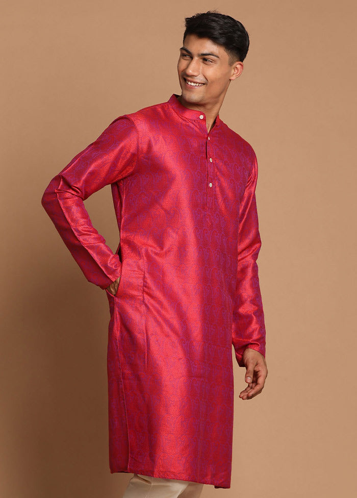 Red Dupion Silk Printed Kurta VDVAS30062361 - Indian Silk House Agencies