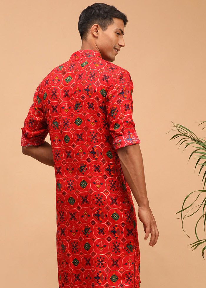 Red Cotton Printed Kurta VDVAS30062365 - Indian Silk House Agencies