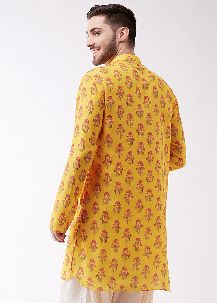Mustard Dupion Silk Printed Kurta VDVAS30062327 - Indian Silk House Agencies