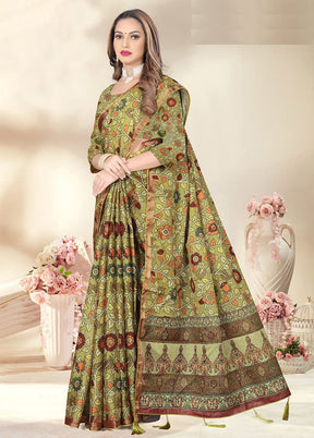 Light Green Spun Silk Saree With Blouse Piece - Indian Silk House Agencies