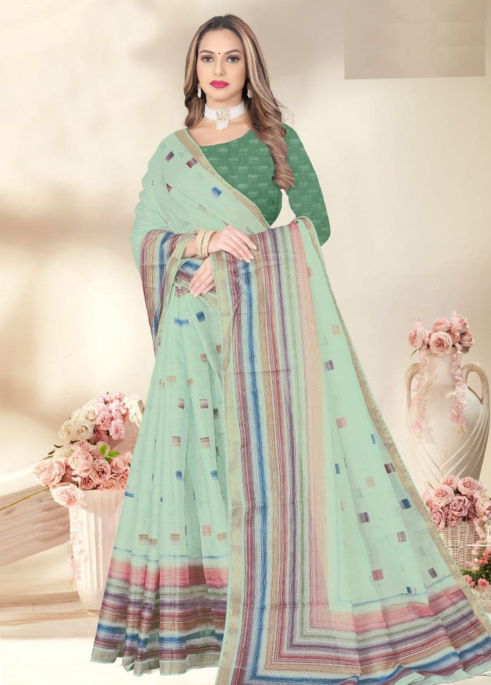 Light Green Spun Silk Saree With Blouse Piece - Indian Silk House Agencies