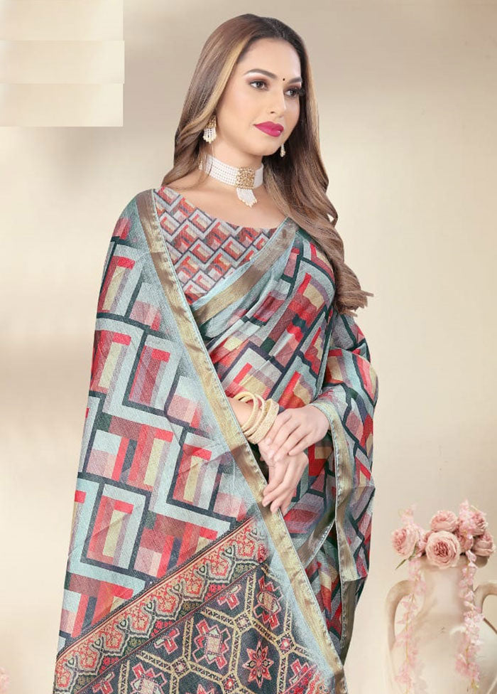 Grey Spun Silk Saree With Blouse Piece - Indian Silk House Agencies