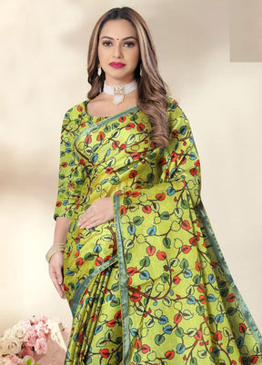 Green Spun Silk Saree With Blouse Piece - Indian Silk House Agencies