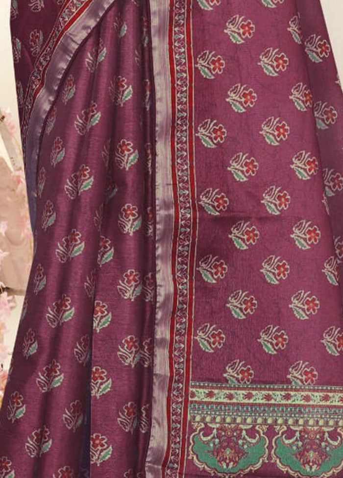 Magenta Spun Silk Saree With Blouse Piece - Indian Silk House Agencies