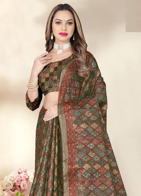 Green Spun Silk Saree With Blouse Piece - Indian Silk House Agencies