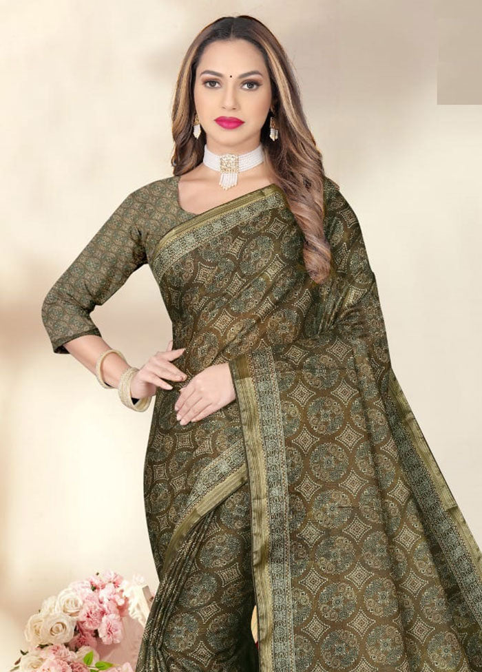 Mehendi Spun Silk Saree With Blouse Piece - Indian Silk House Agencies
