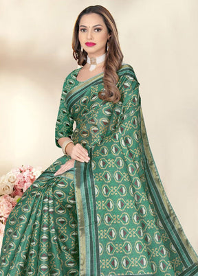 Green Spun Silk Saree With Blouse Piece - Indian Silk House Agencies