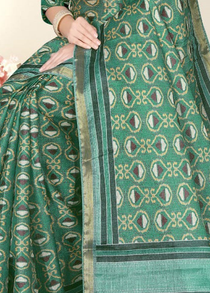 Green Spun Silk Saree With Blouse Piece - Indian Silk House Agencies