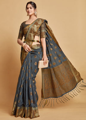 Grey Spun Silk Saree With Blouse Piece - Indian Silk House Agencies