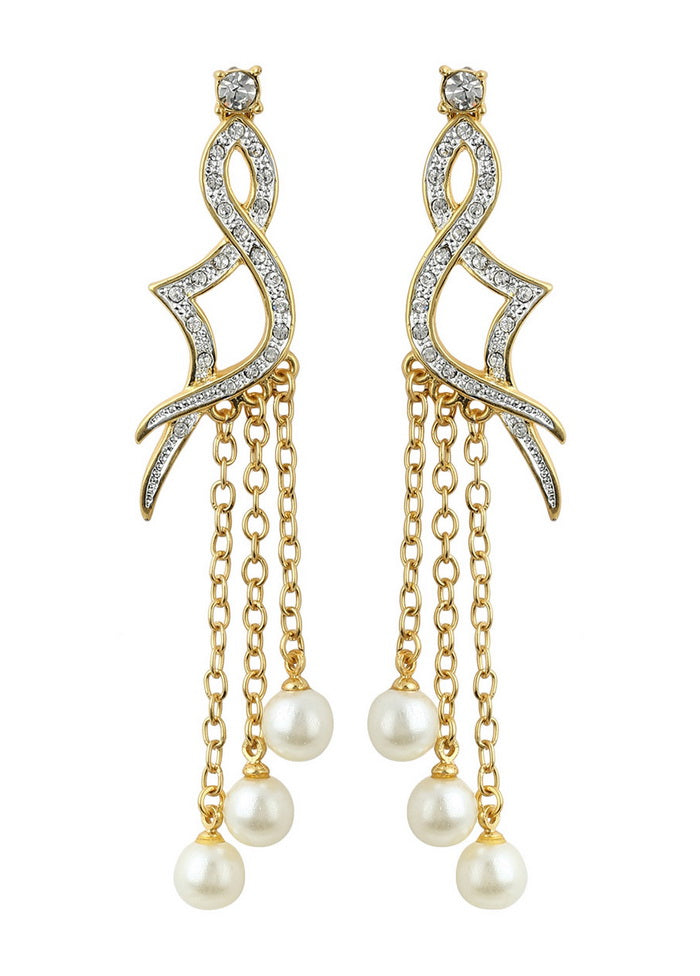 Estelle Hanging Pearl Diamante Earrings - Indian Silk House Agencies