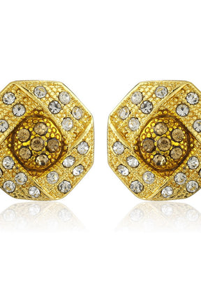 Estelle Gold Plated White Austrian Crystal Stone Round Stud Earrings For Womens - Indian Silk House Agencies