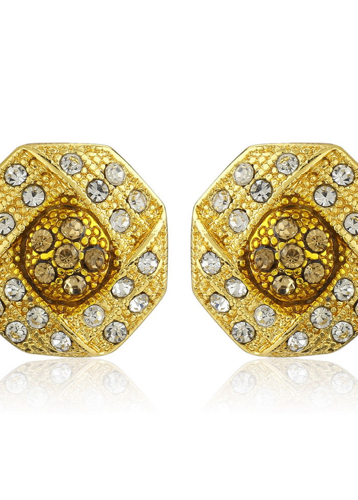 Estelle Gold Plated White Austrian Crystal Stone Round Stud Earrings For Womens - Indian Silk House Agencies