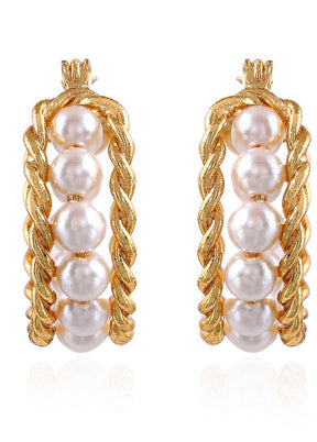 Estelle Pompous Gold Plated Pearls Dangle Earring - Indian Silk House Agencies