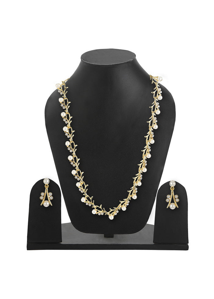 Estelle Gold Tone Plated White Crystl Stone Necklace With Earrings - Indian Silk House Agencies