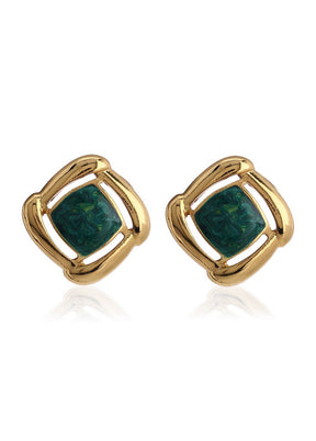 Estelle Gold With Green Enamel Earrings - Indian Silk House Agencies