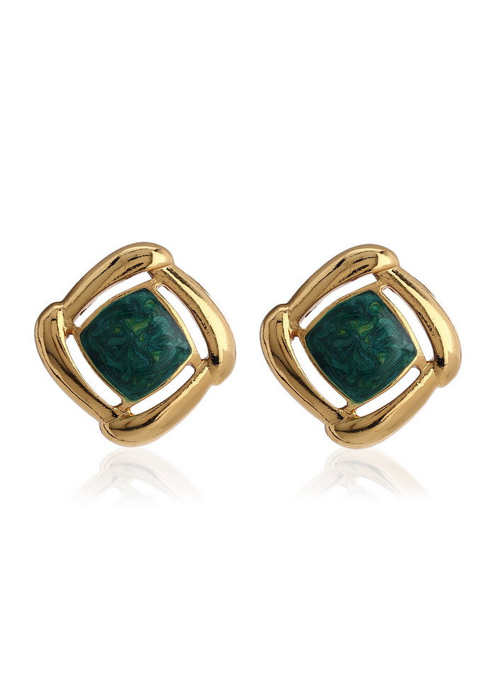 Estelle Gold With Green Enamel Earrings - Indian Silk House Agencies