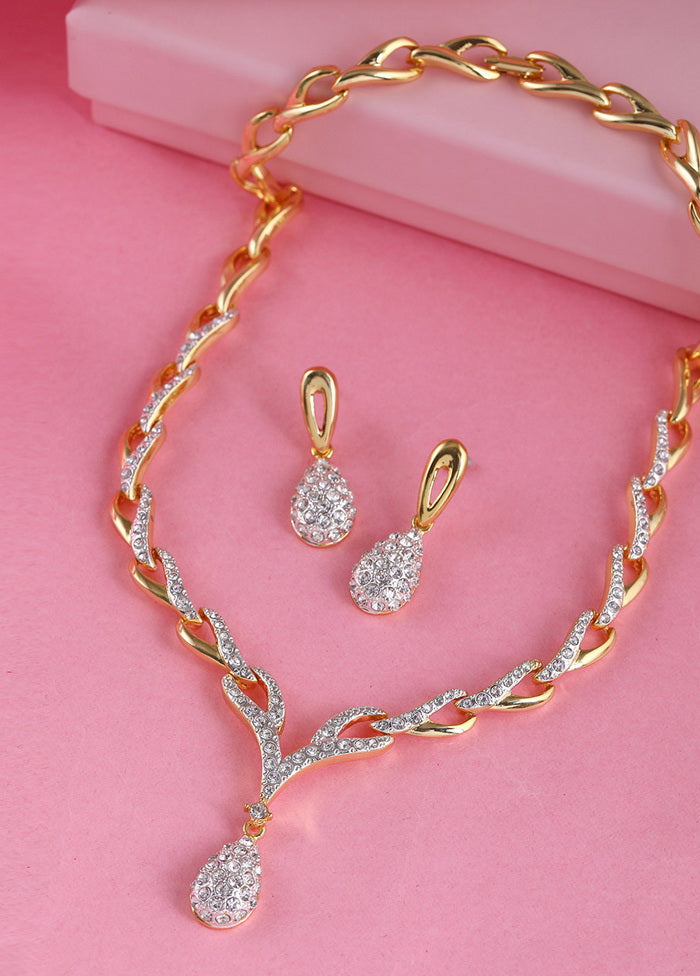 Estelle Valentine Collection 24 CT gold plated American Diamond Necklace Set - Indian Silk House Agencies