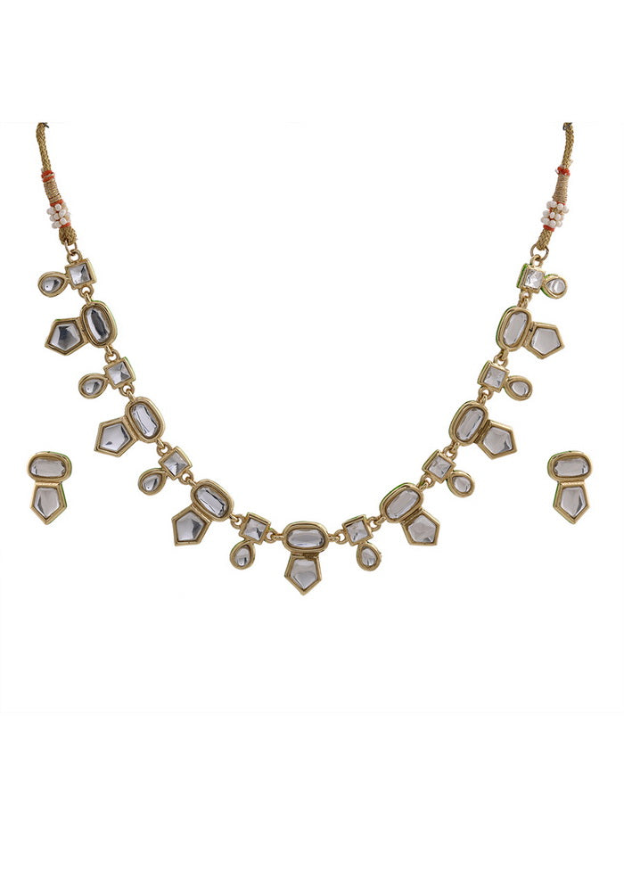 Estelle 24Kt Gold Plated Kundan Fancy Necklace Traditional Jewellery Set with Earrings - Indian Silk House Agencies