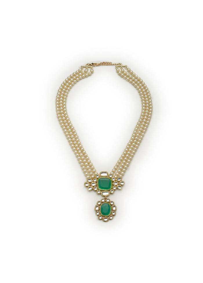 Estelle Pearl Necklace With White Mirror Kundan Set - Indian Silk House Agencies
