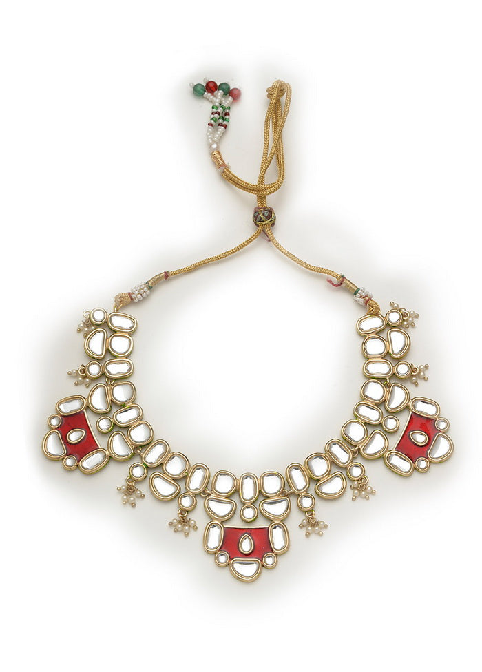 Estelle Traditional Gold tone Designer Red Enamel Kundan Necklace set - Indian Silk House Agencies