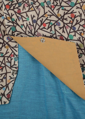 Printed Jacket With Blue Cotton Kurta Black Pyjama Set - Indian Silk House Agencies