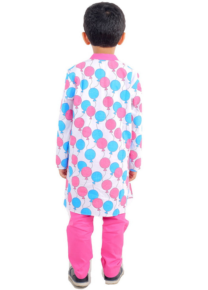 Pink And Blue Balloon Printed Cotton Kurta Pyjama Set - Indian Silk House Agencies