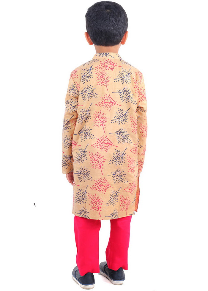 Beige Digital Print Benarasi Silk Kurta Pyjama Set - Indian Silk House Agencies