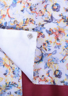 White Printed Jacket With Maroon Cotton Kurta Pyjama Set for Boys - Indian Silk House Agencies
