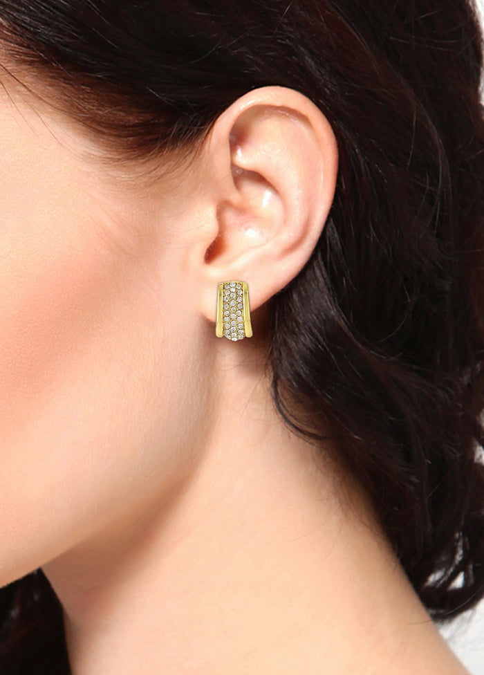 Estelle Gold Tone Plated White Crystl Stone Stud Earrings - Indian Silk House Agencies