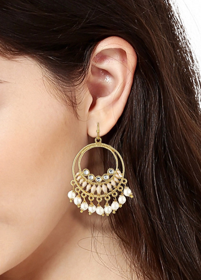 Estelle Round Hoops With White Beds Drop earrings - Indian Silk House Agencies