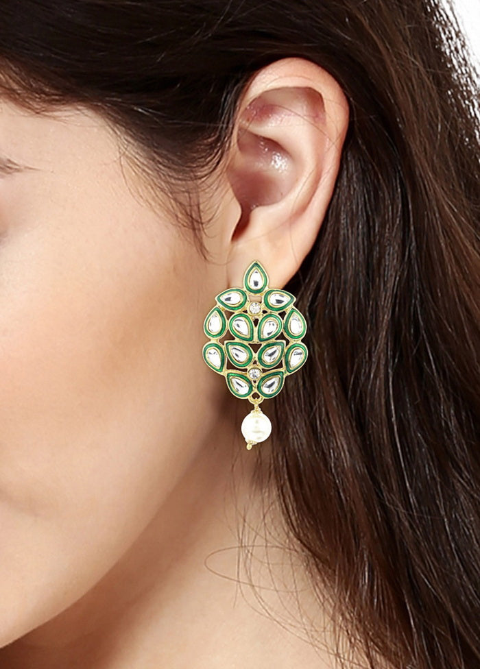 Estelle Mirror Kundan Green enamel Earrings - Indian Silk House Agencies